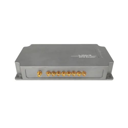 What Communication Interfaces Are Supported by the Fixed RFID Reader? 3 Back panel view of RFID reader with ports and communication interfaces