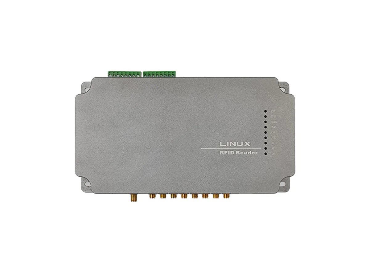 RFID UHF Reader – Front View Front-facing view of an industrial RFID reader from RFID Reader.io
