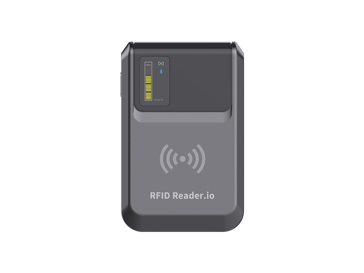 iPhone RFID Reader Front Cover — RFID Reader.io Front cover of iPhone RFID Reader by RFID Reader.io showing ergonomic handheld terminal design