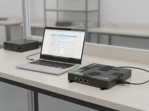 Fixed RFID Reader placed beside laptop during configuration
