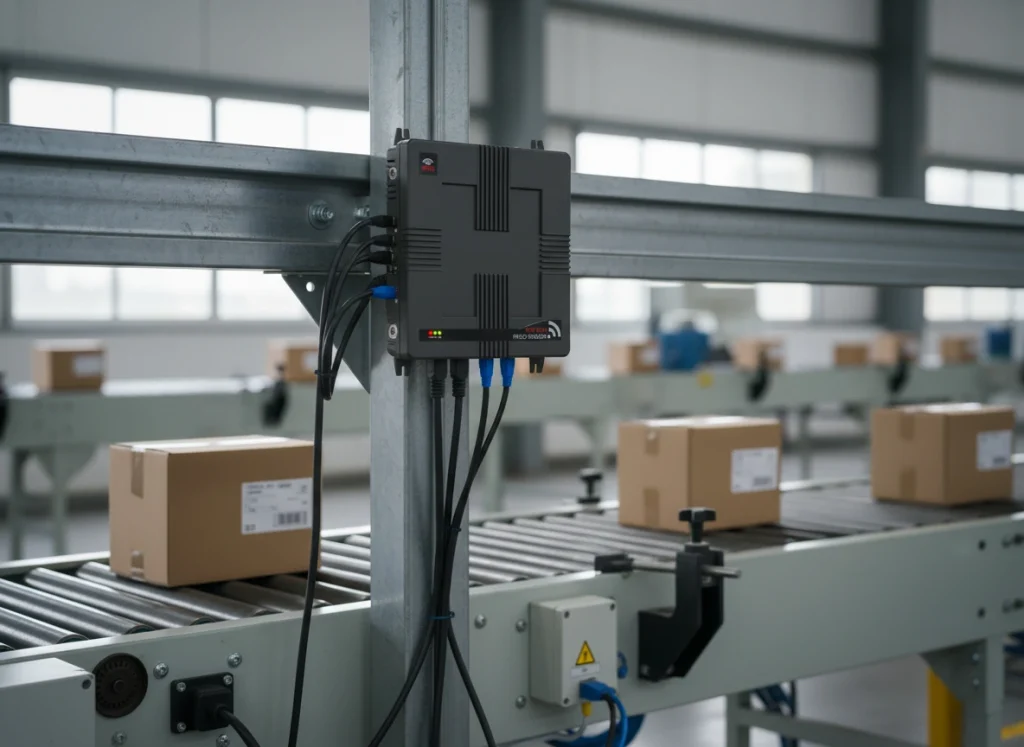 What Communication Interfaces Are Supported by the Fixed RFID Reader? 1 Fixed RFID Reader connected through Ethernet in warehouse