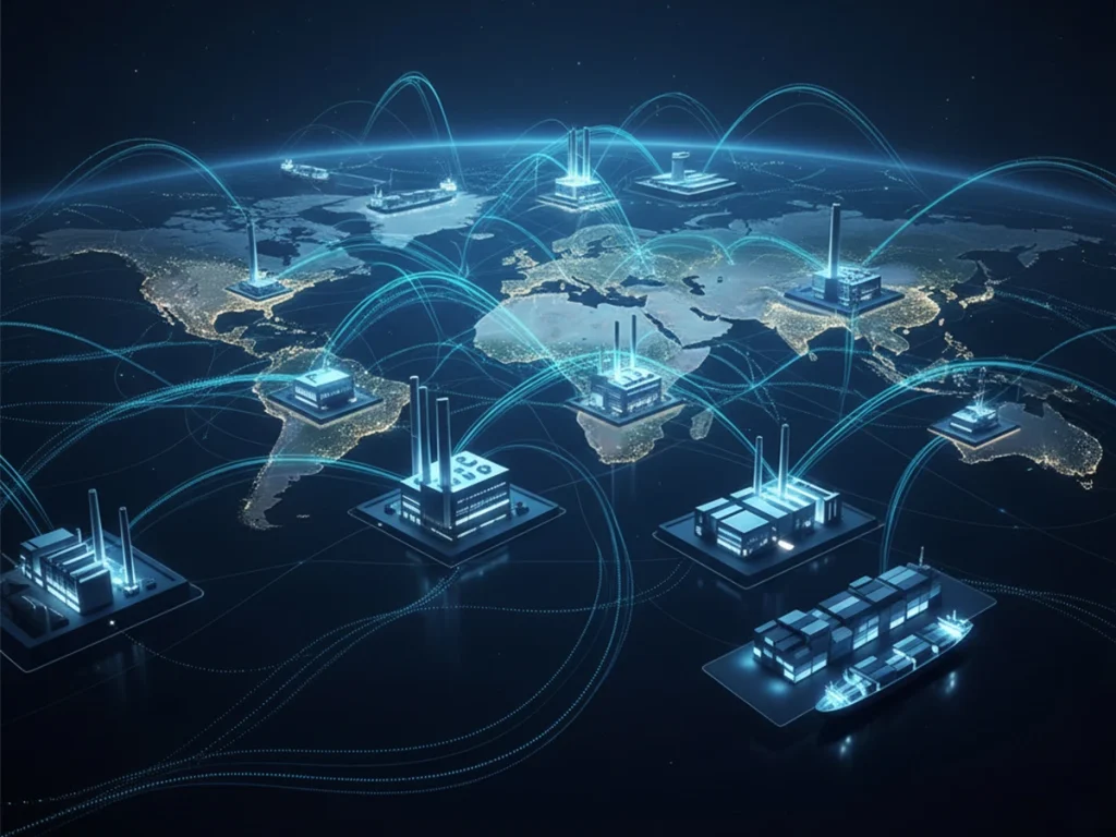 Global Trends in Fixed RFID Reader Deployment Across Industries 1 Engineers and logistics planners reviewing RFID network analytics on transparent digital displays, showcasing real-world RFID reader integration across industries.