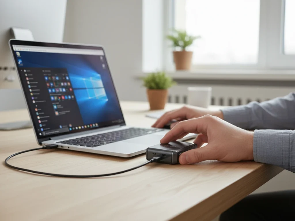 How to Install a USB RFID Reader on Windows 1 User connecting USB RFID reader to Windows laptop