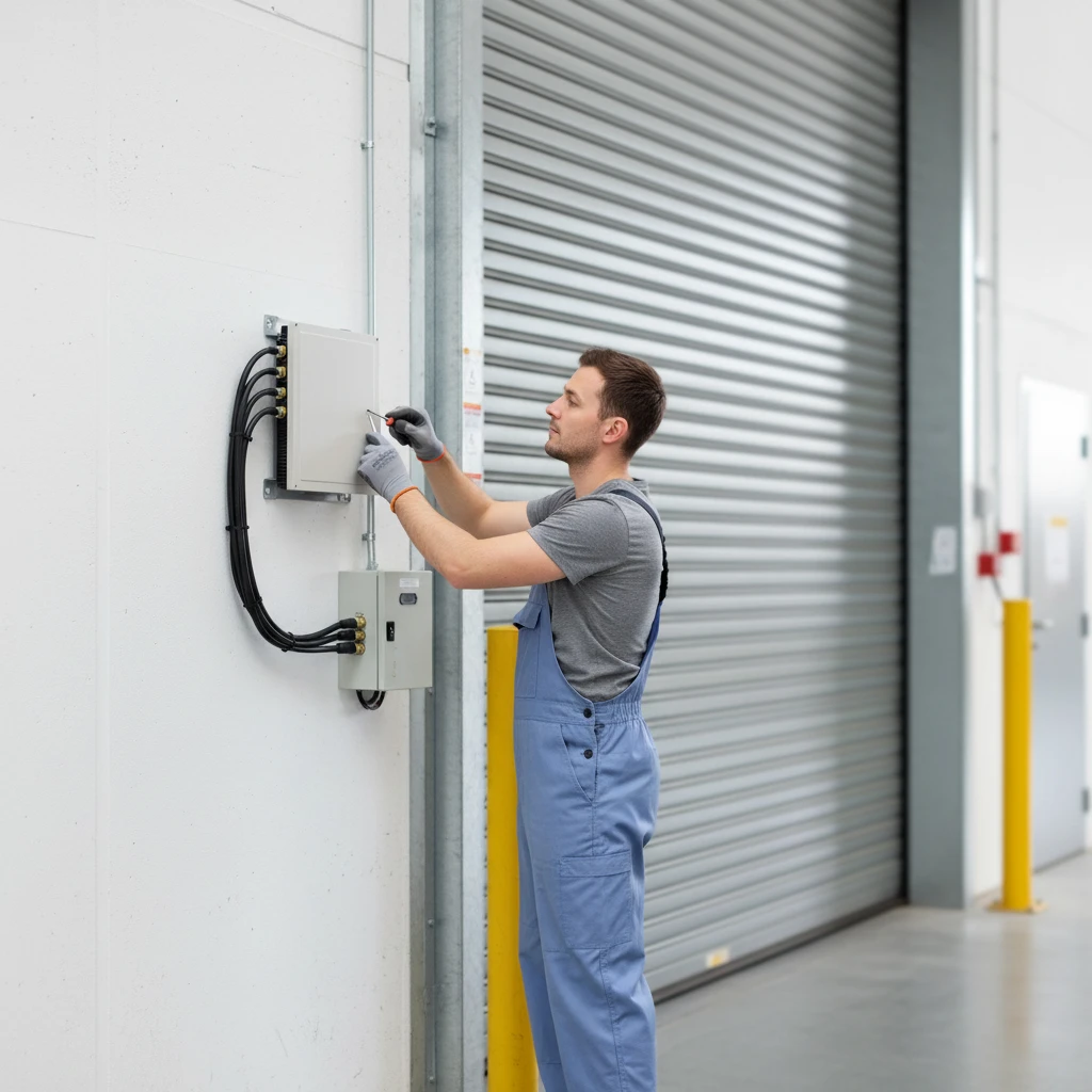 What types of RFID Antennas are available? 2 RFID antenna installed near storage racks in an organized warehouse using RFID Reader.io products