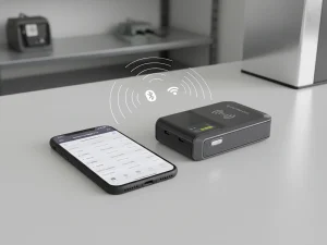 Staff scanning RFID tags in a warehouse using an iPhone RFID Reader